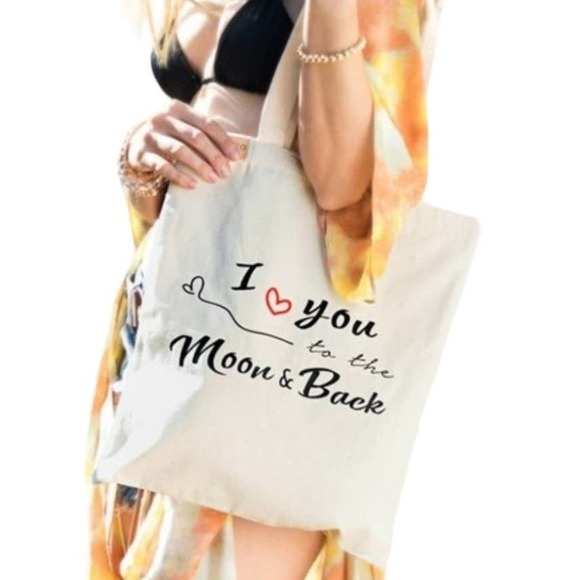 "I LOVE YOU TO THE MOON & BACK" ECO FRIENDLY TOTE BAG 13.5X15 - Picture 3 of 7